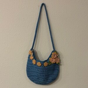 The Sak Blue Floral Crochet Shoulder Bag